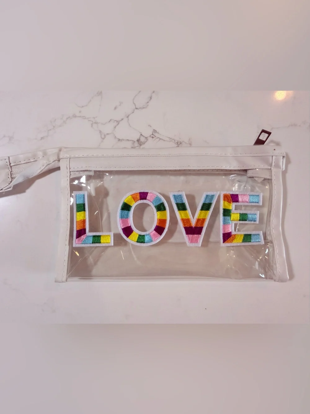 Clear Clutch with Colorful Rainbow Letter Patches